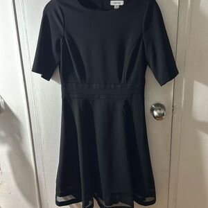 Calvin Klein little black aline dress with lace sheer trimmings / cocktail